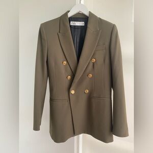 Zara double breasted olive green tailored blazer size M